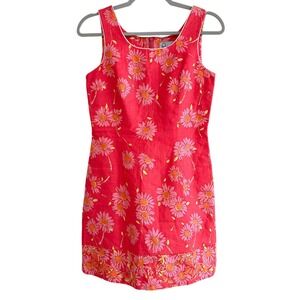 Vintage Lilly Pulitzer Pink Floral Daisy Linen Cotton Shift Dress Size 2 Preppy